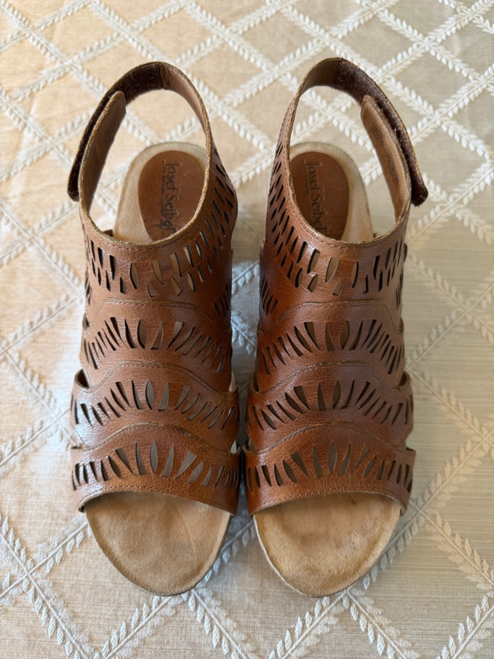 Josef Seibel Sunny 02 Brown Laser-Cut Leather Slingback Sandals